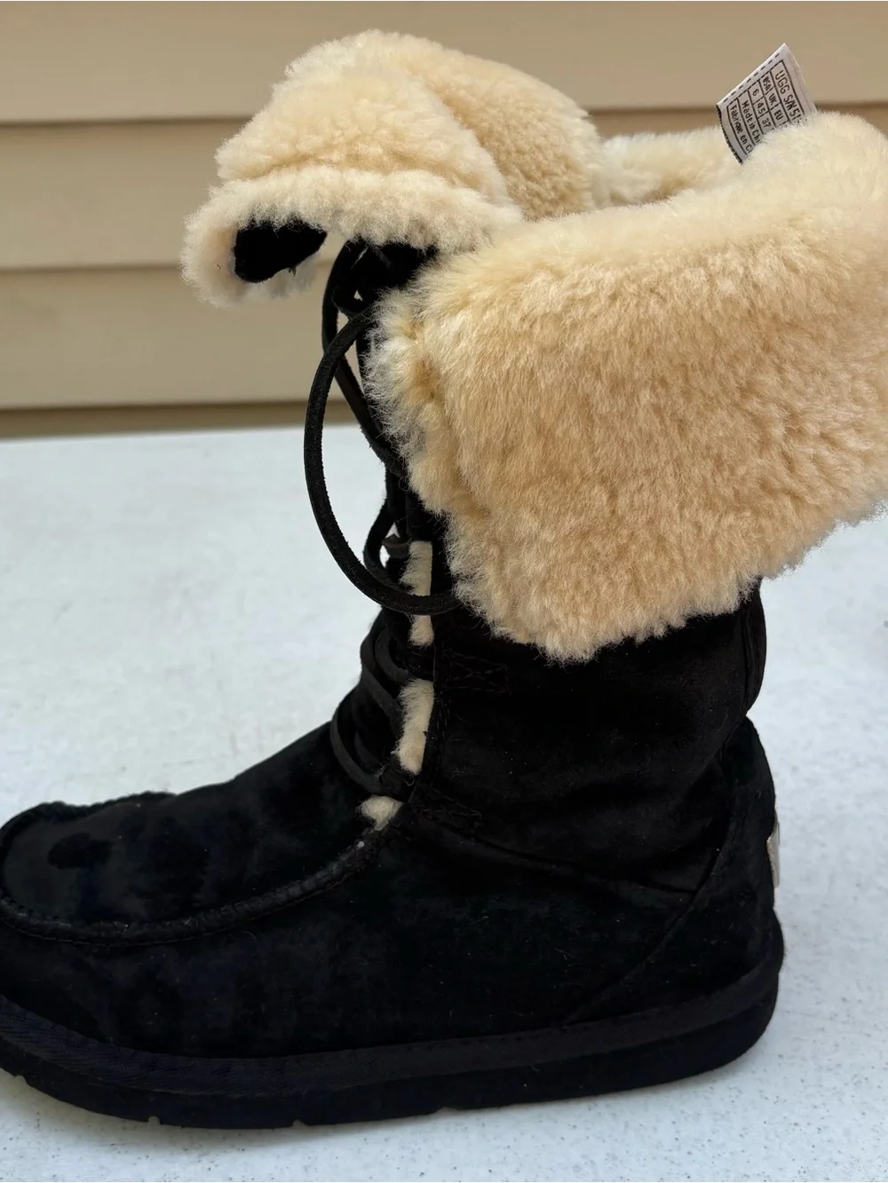 UGG Black Suede Lace-Up Mid-Calf Shearling Boots